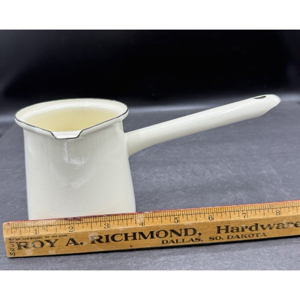 Chaiwalla Off White Enamel Coffee Pot Enamelware Butter Syrup Turkish Coffee - Picture 6 of 8